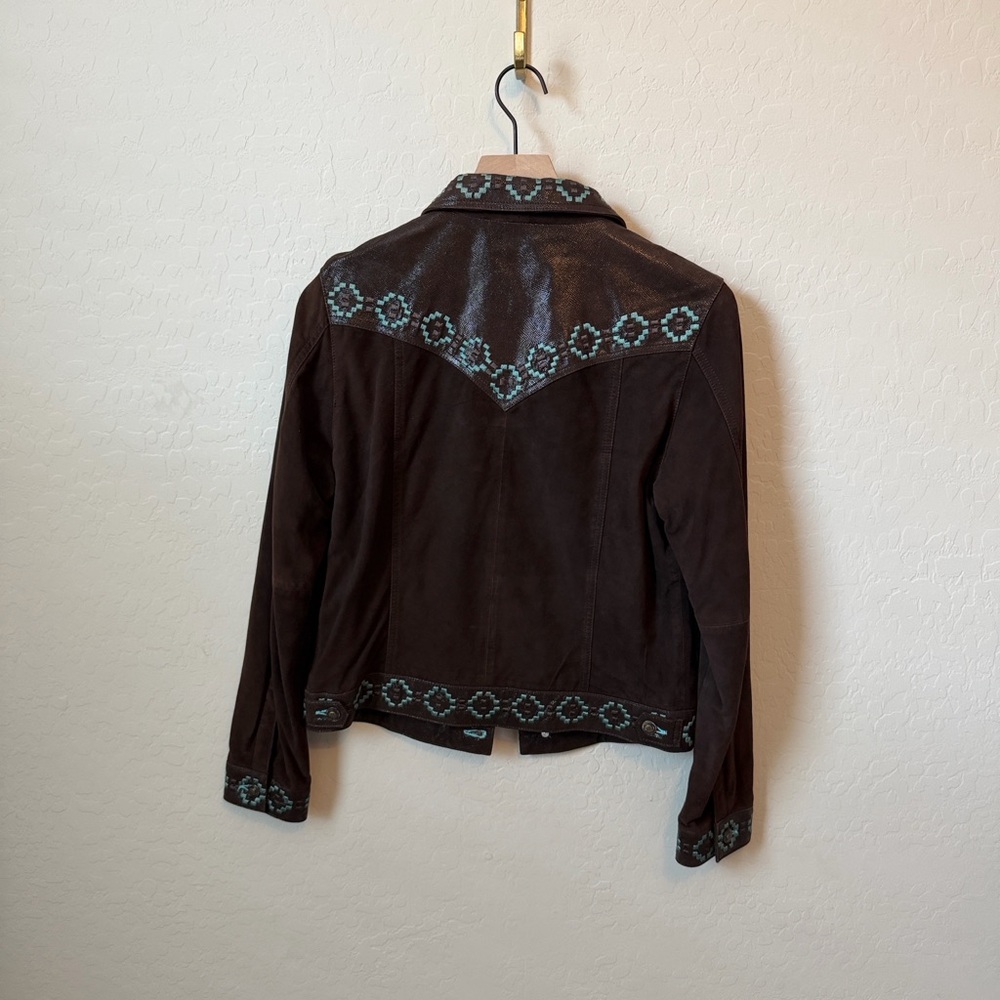 Scully Embroidered Western Leather Jacket Brown Turquoise Size Small - Picture 6 of 8